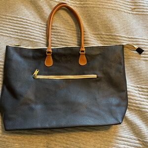 Sseko 100% Real Pebbled Leather Tote – Black + Tan Handles – Durable & Spacious